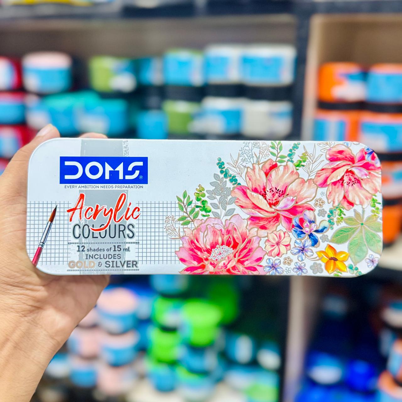 DOMS Acrylic Colours – 12 Shades of Brilliance (15ml each)